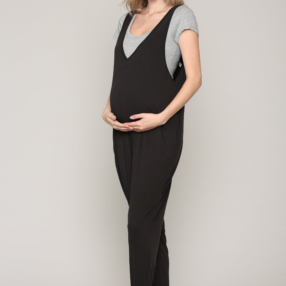 Hello Miz Deep - V Sleeveless Maternity Jumpsuit
